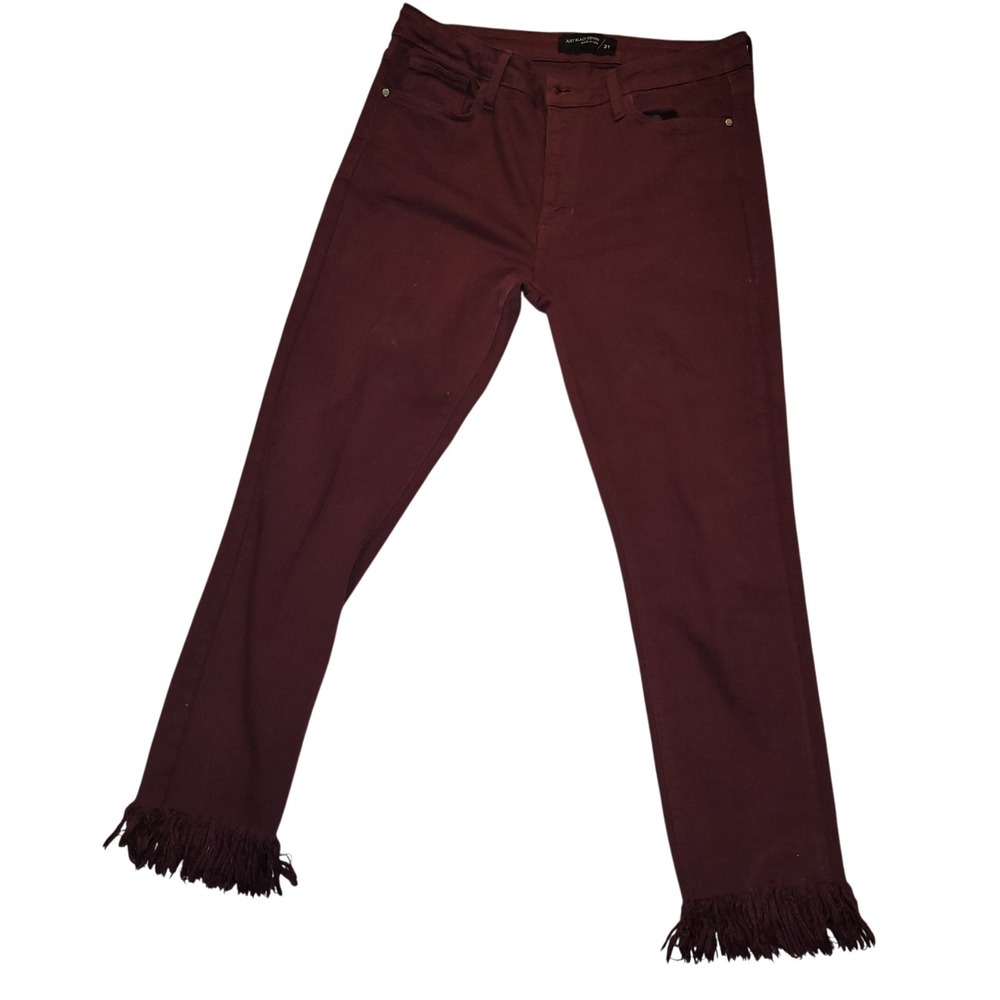 JUST BLACK DENIM Women's Burgundy Maroon Fringe Hem Cropped Jeans Size 31 luxury